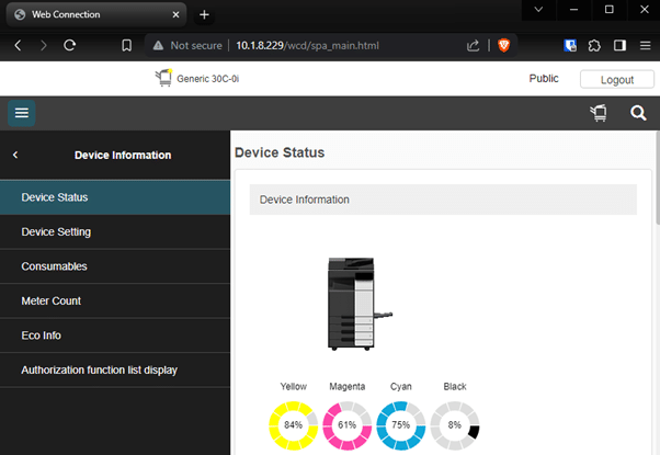 Access my printer - Konica Minolta GUI